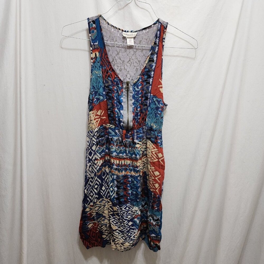 Belle du Jour Multicolor Painting Lace Backing Half Zip Sleeveless Dress X-Large
